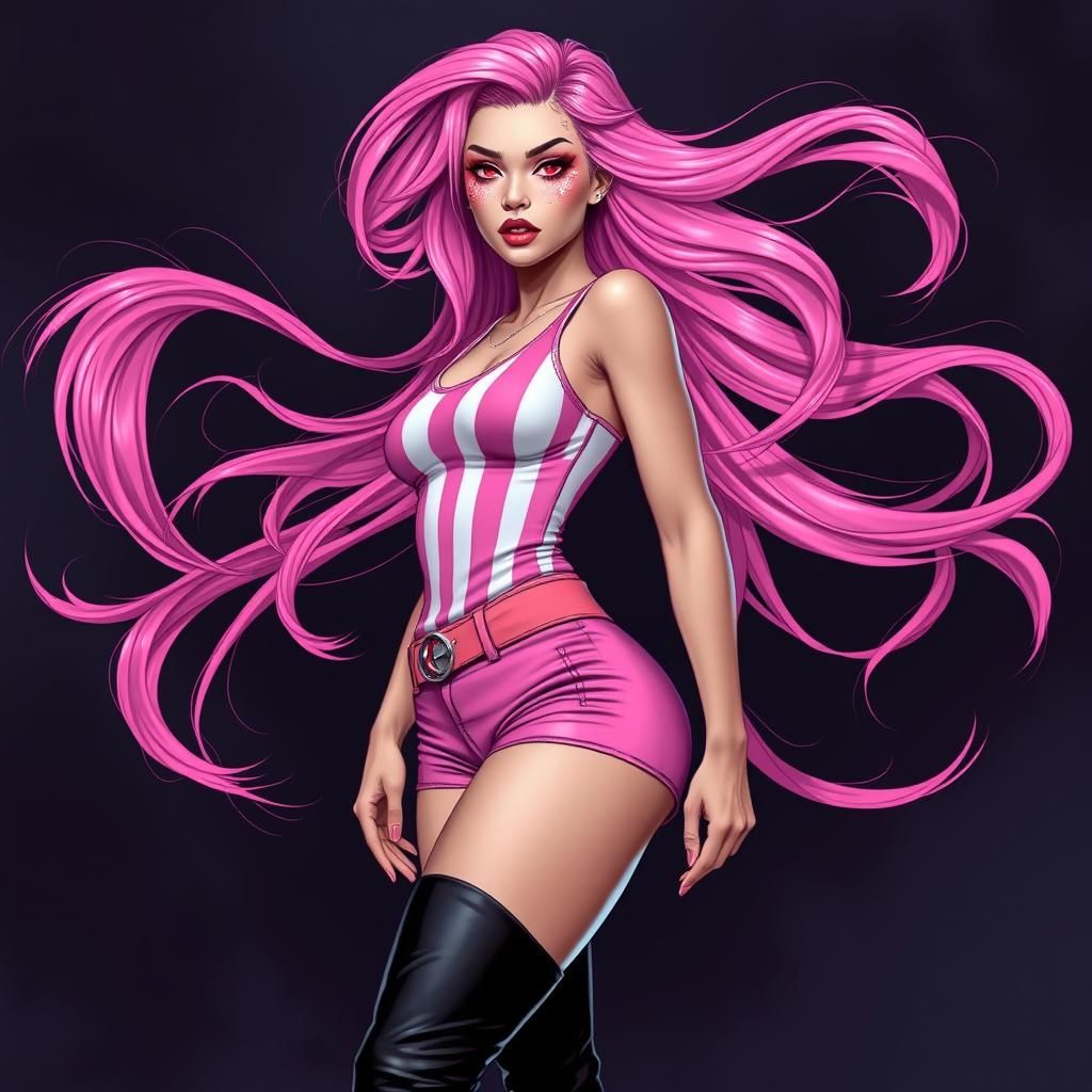 Breathtaking Woman with Pink Hair in Comic Book Style