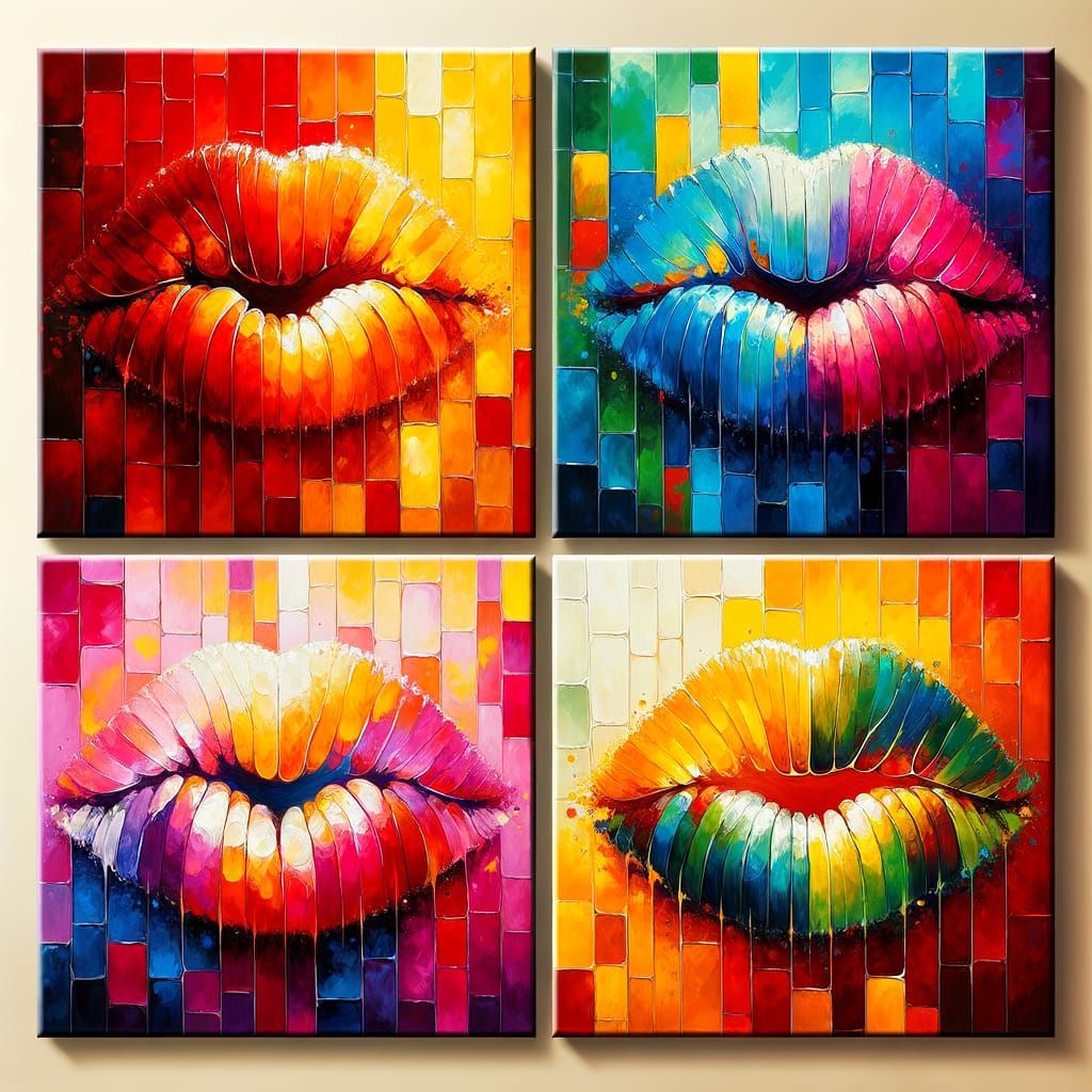 Vibrant Kiss Mark Panels in Mixed Media
