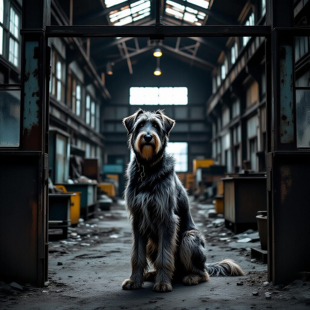 Irish Wolfhound Guards Abandoned Factory in Photorealistic S...