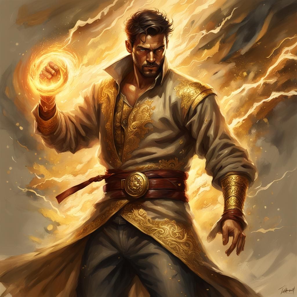 Hyperrealistic Man in Linen with Golden Belt