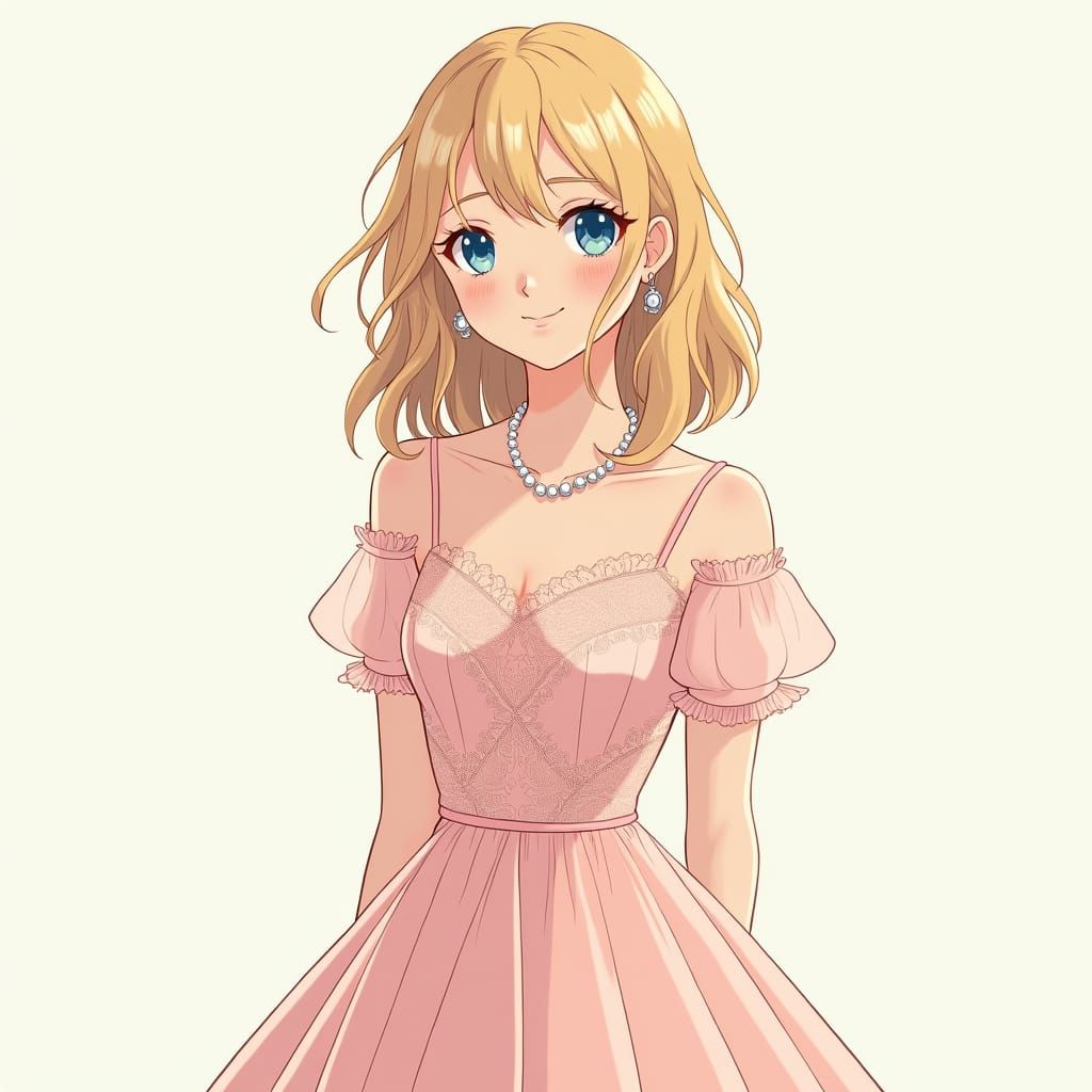 Anime Style Portrait of Young Woman with Blonde Hair
