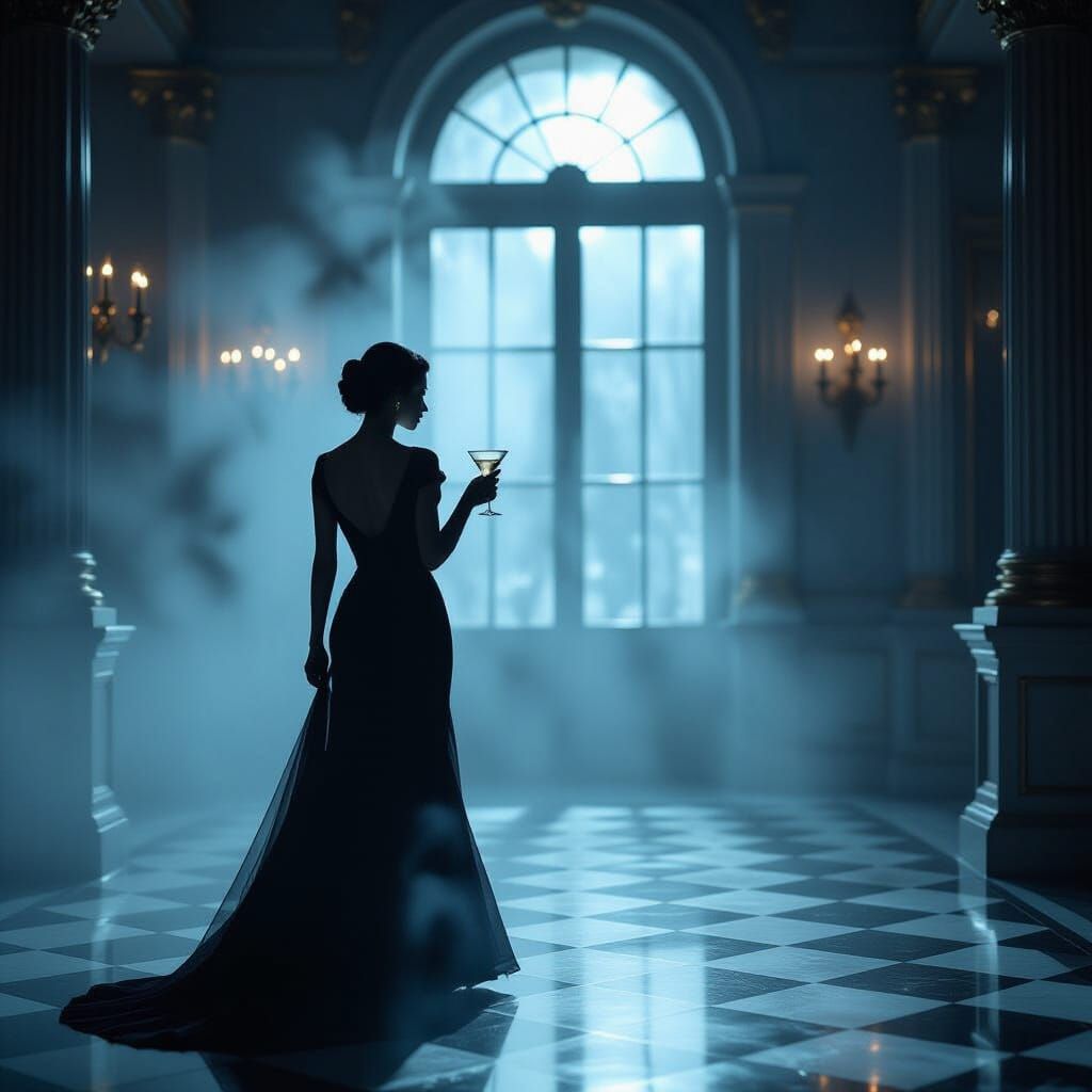 Mysterious Woman in Misty Ballroom, Film Noir & Pre-Raphaeli...