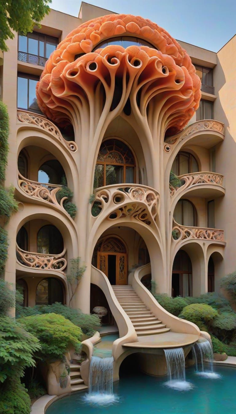 Mushroom and coral inspired house.