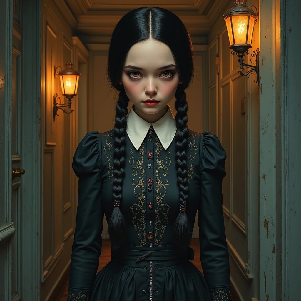 Wednesday Addams in Vintage Americana Macabre