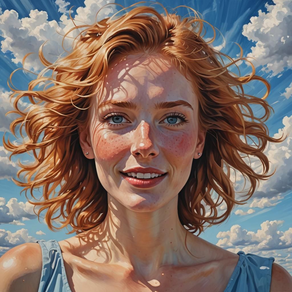 Joyful Strawberry Blonde Portrait in Art Deco Style