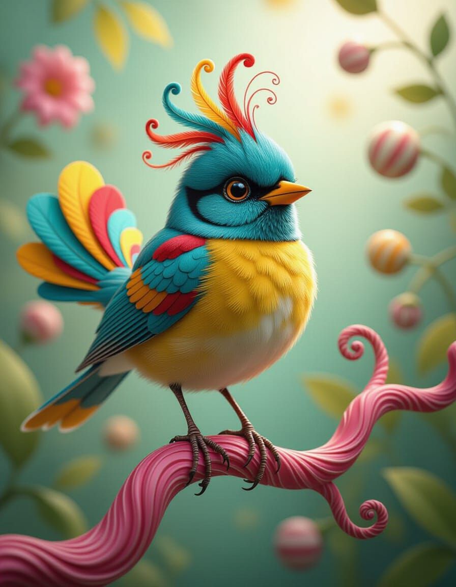 Whimsical Dr. Seuss Bird in Golden Hour Light