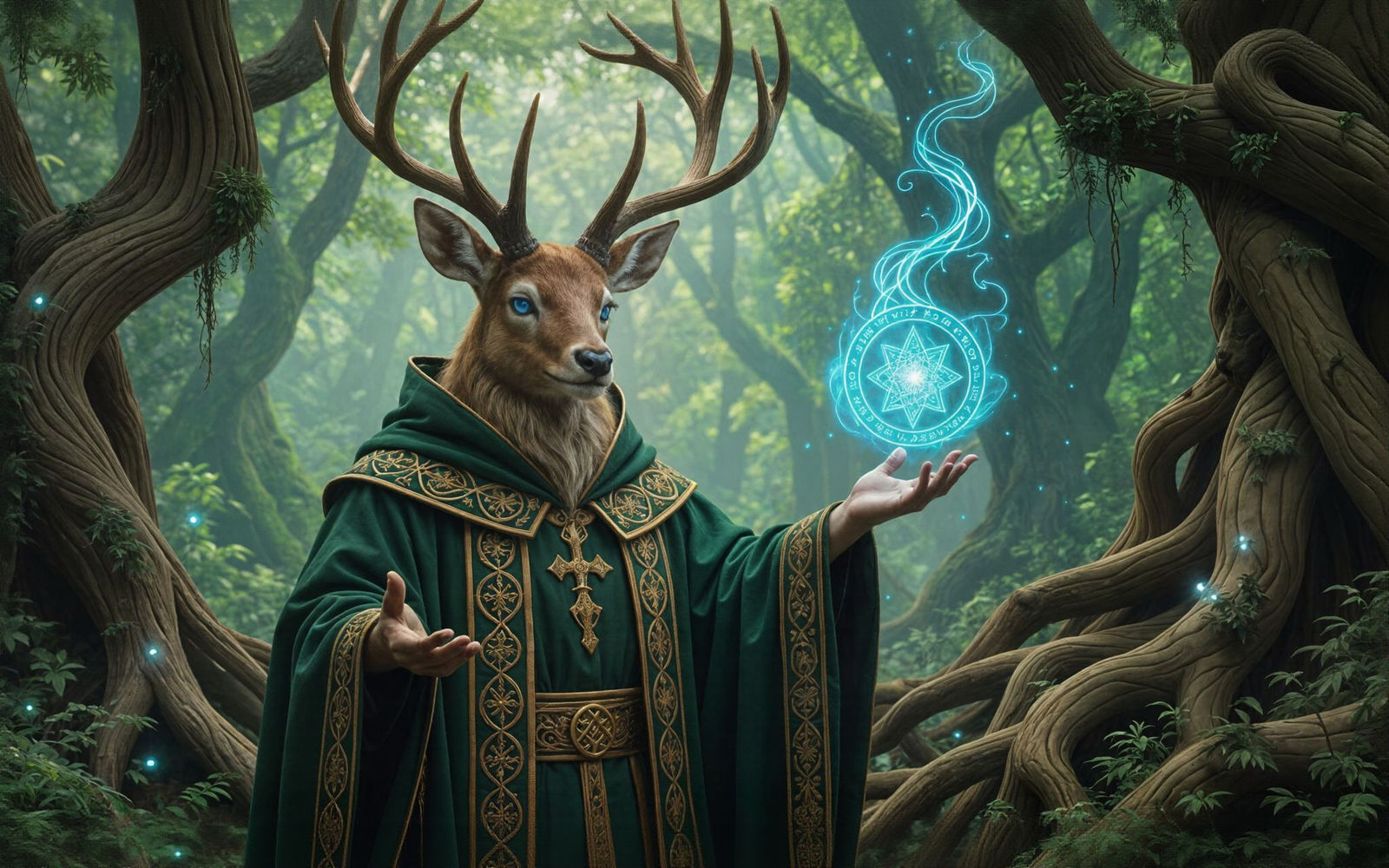 Antlered Druid Opens Interdimensional Portal in Forest