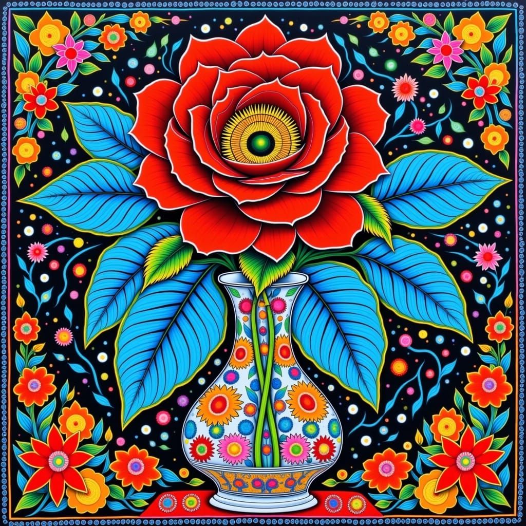 Indian Folk Art: Rose in Crystal Vase