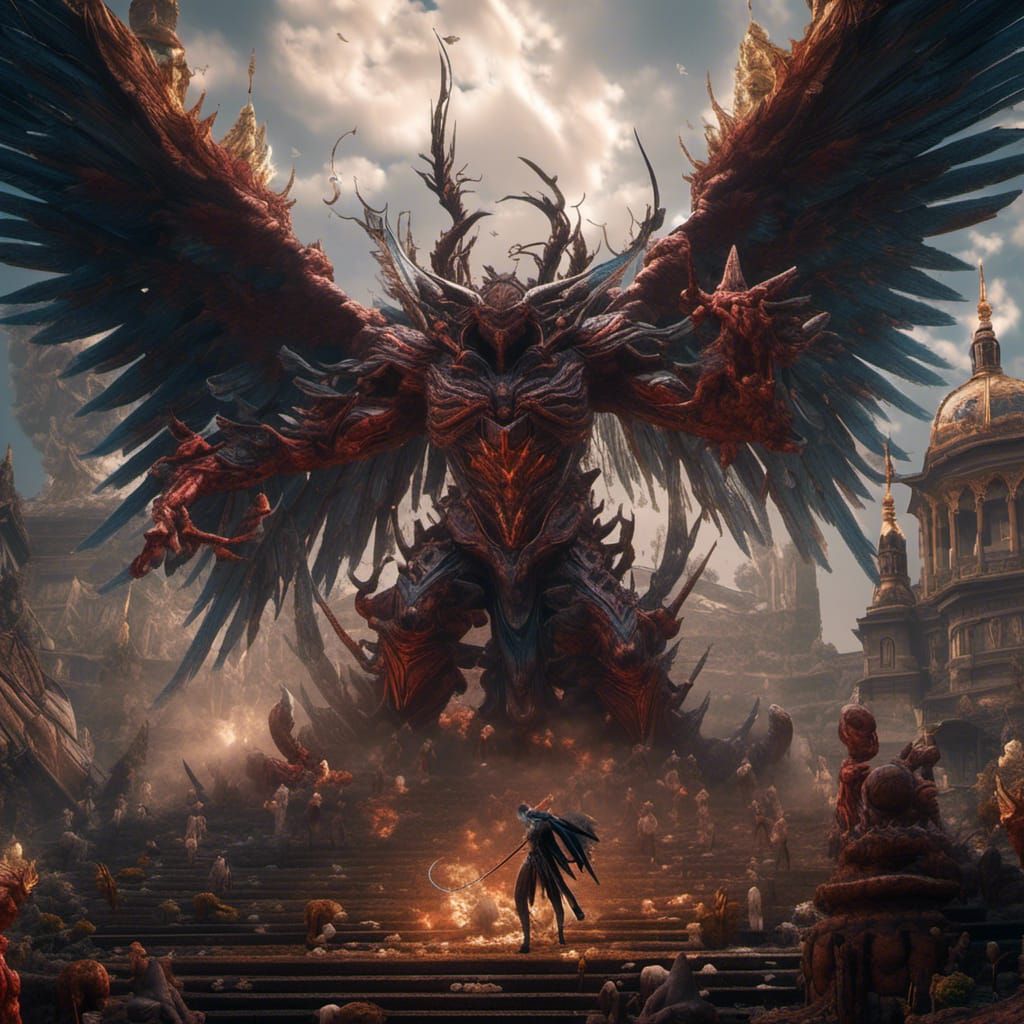 Angelic Battle: Angel Versus Demon in Detailed Matte Paintin...