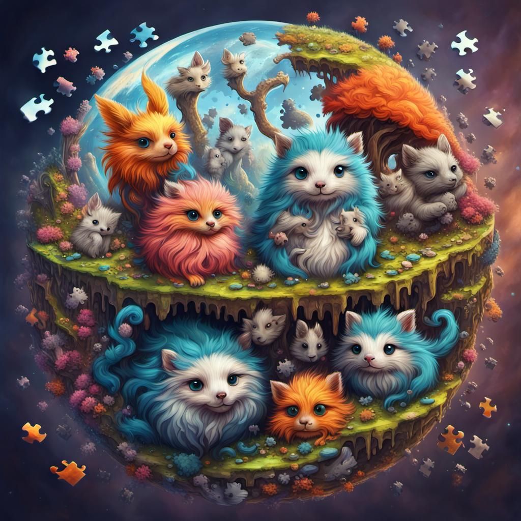 Fantasy Planet Jigsaw Puzzle with Fluffy Creatures