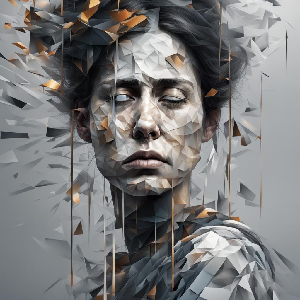 Abstract Photorealistic Rendering of a Sad Woman