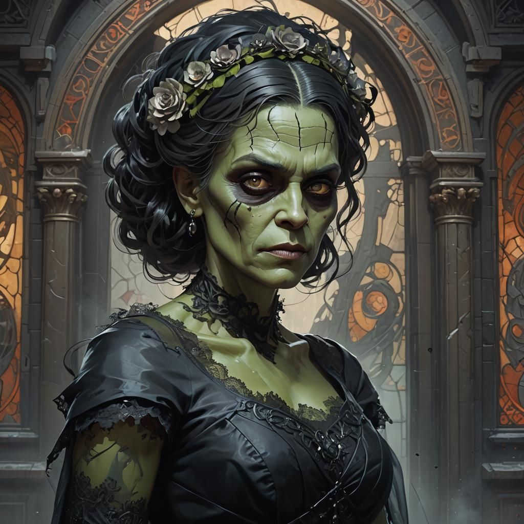 Female Frankenstein in Black Wedding Dress