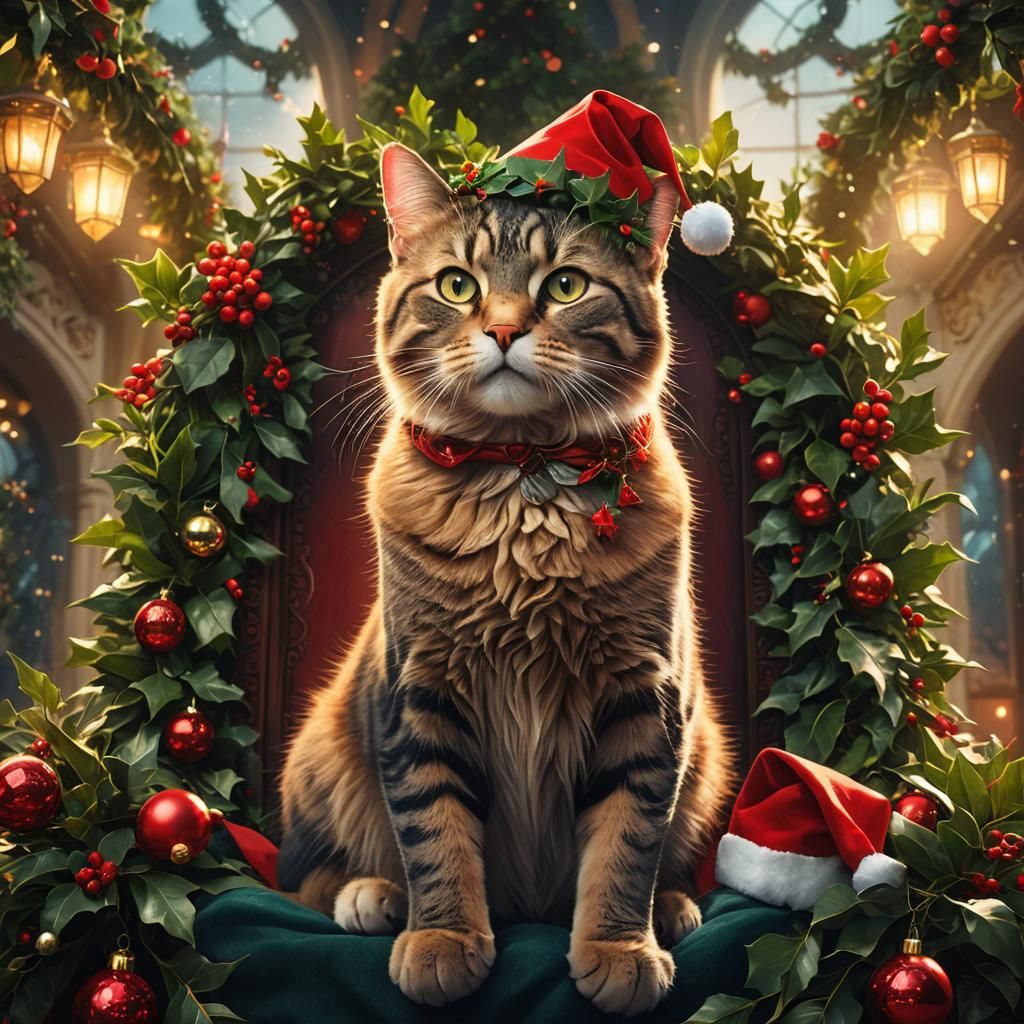 Festive Cat-Human God on Throne, Fantasy Concept Art