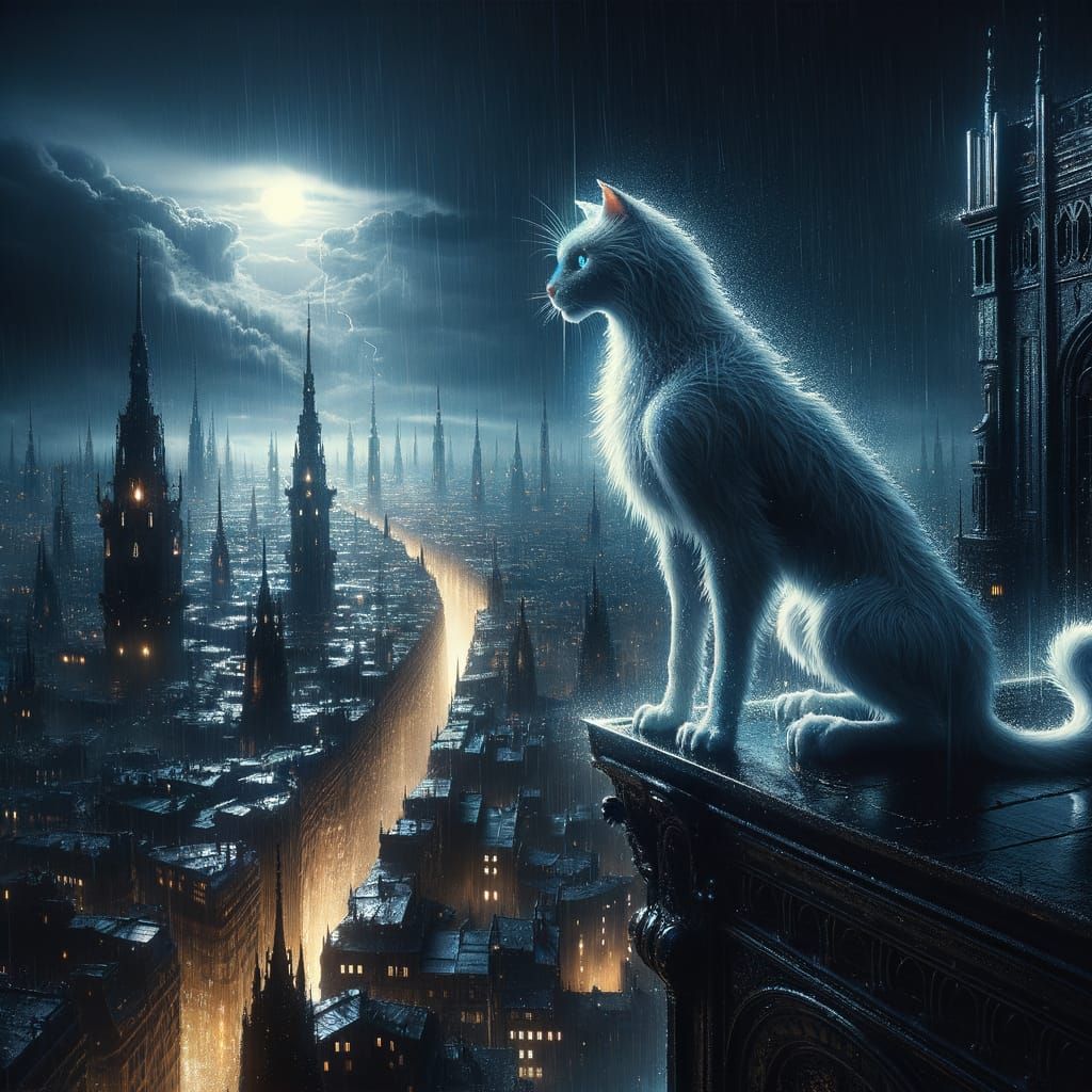 Panther-Unicorn Guardian Over Gothic City