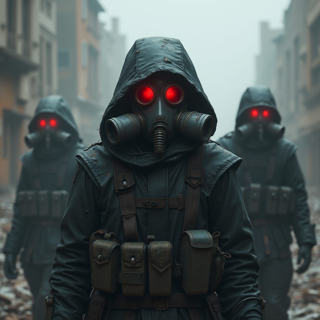 Futuristic Soldiers in Foggy Ruins