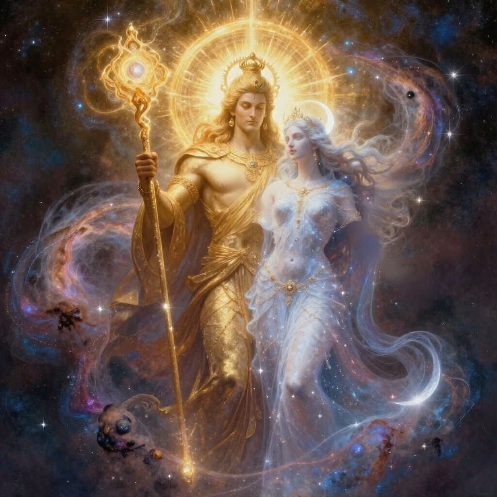 God and Goddess in Celestial Realm Epic Fantasy Art