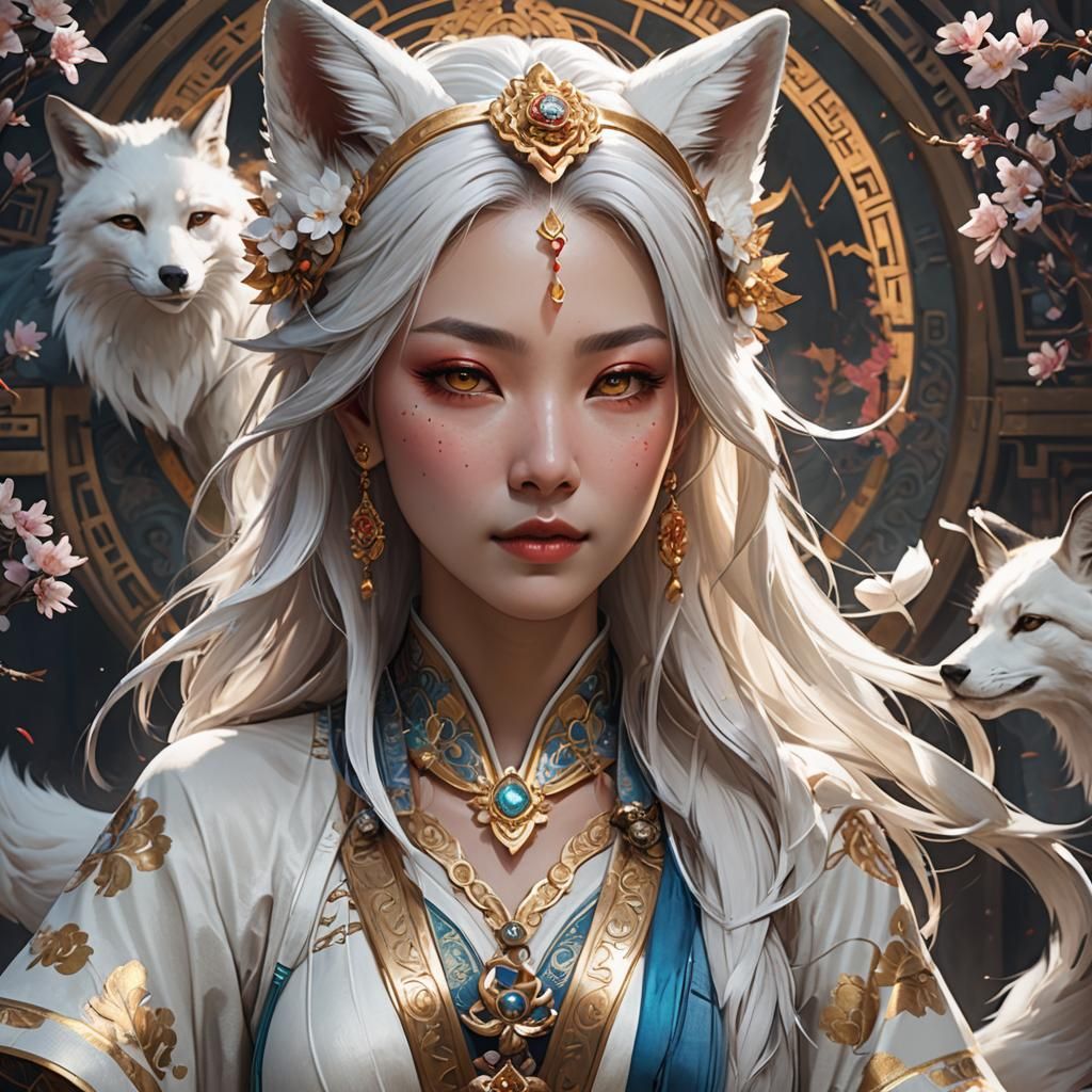Fox Goddess Portrait in Traditional Chinese Style