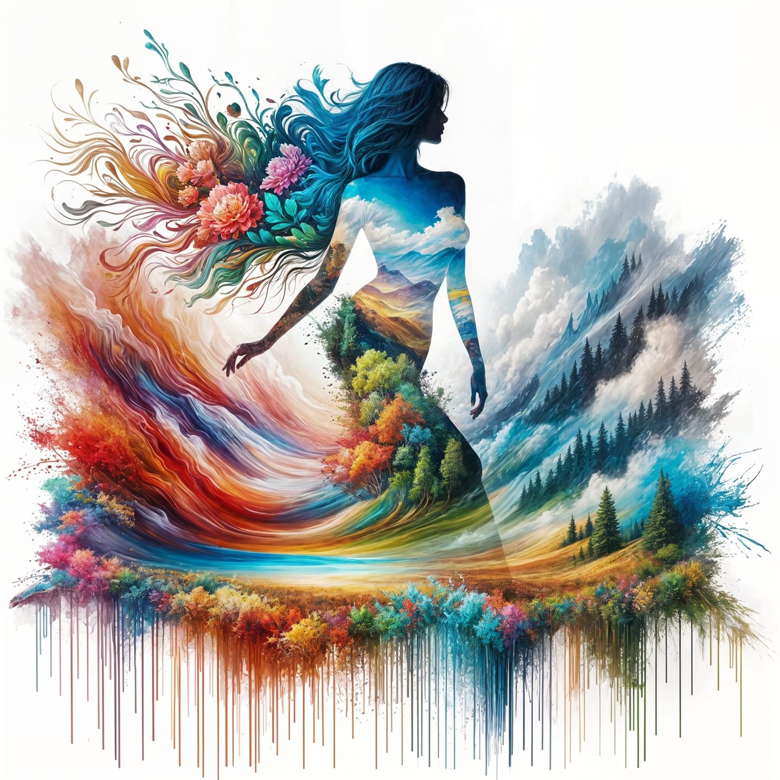 Hyperrealistic Mural with Woman's Silhouette