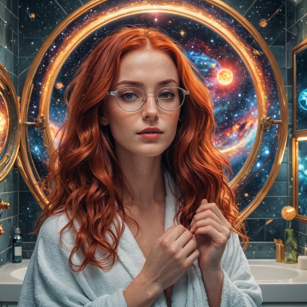 Stunning Portrait of a Red-Haired Woman in Holographic Style