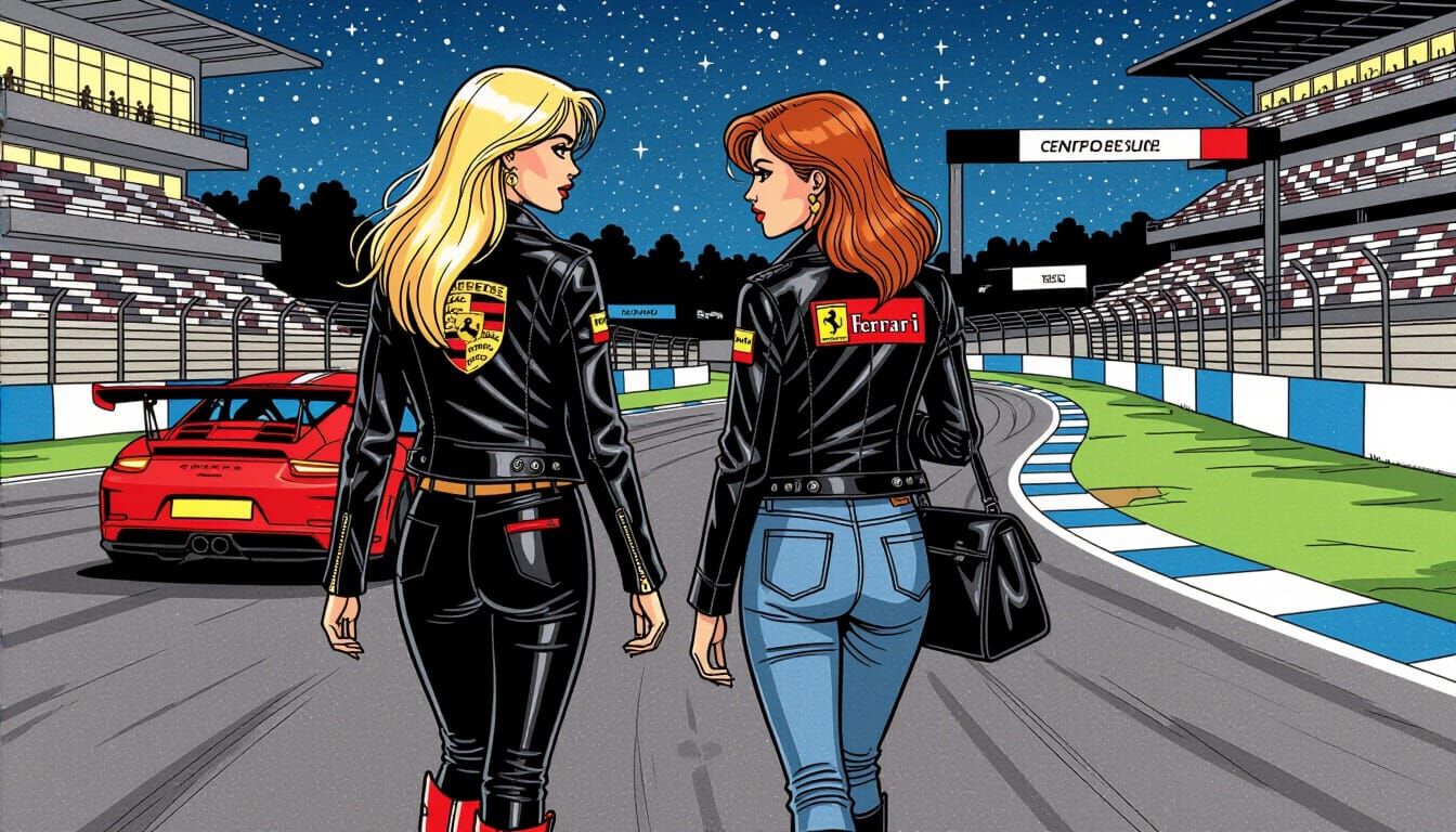 Nighttime Racetrack Scene in an Illustrative Style