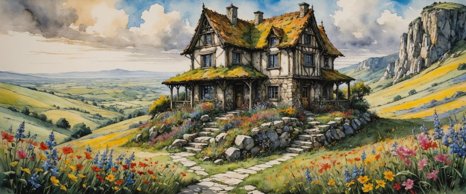 Ethereal Fantasy Scene in Vibrant Triadic Color