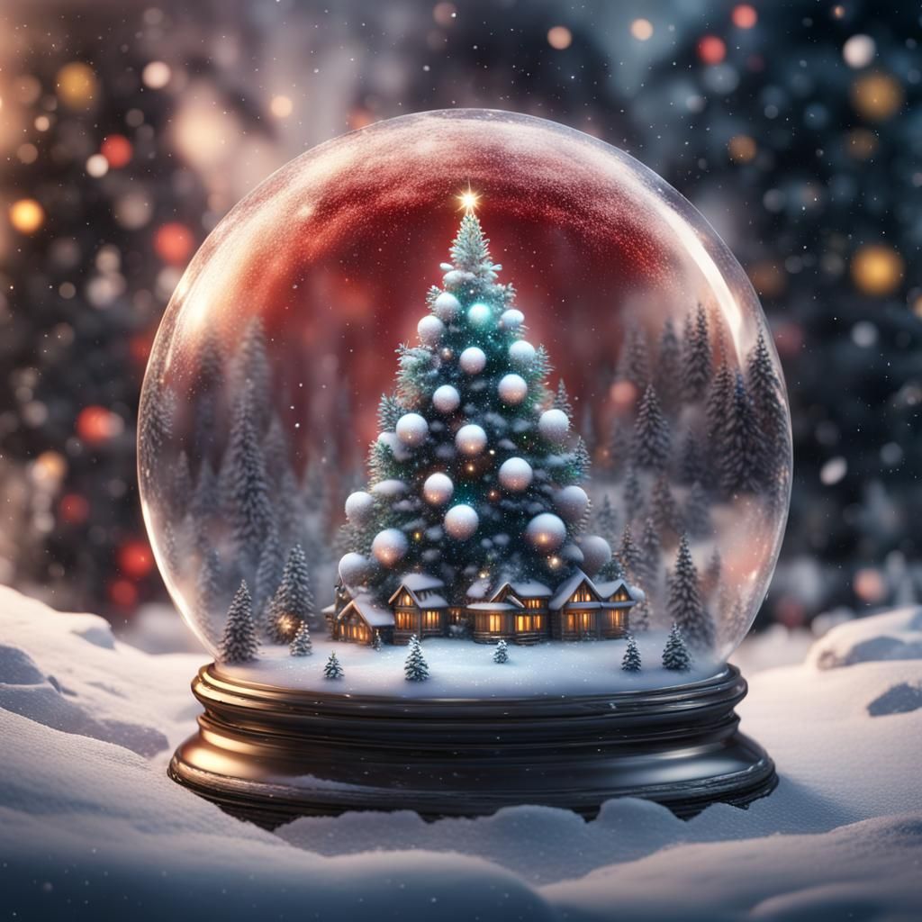 Snowy Christmas Tree in a Transparent Ball