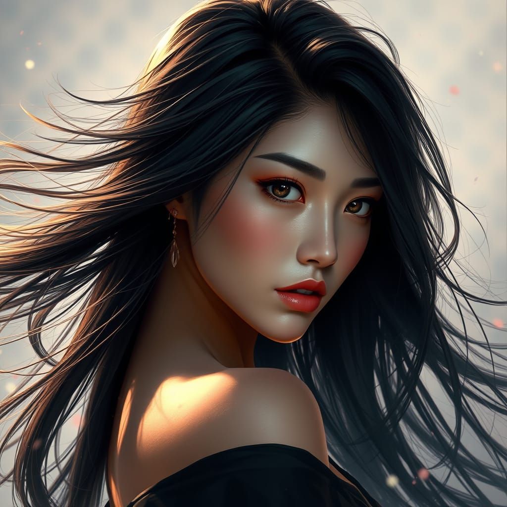 Ethereal Oriental Goddess in Vibrant Triadic Hues