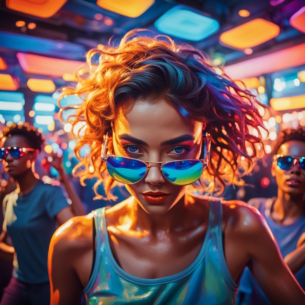 Nightclub Dancer in Oil Painting with Neon Lights