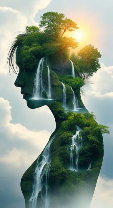 Surreal Landscape Woman: Nature and Silhouette