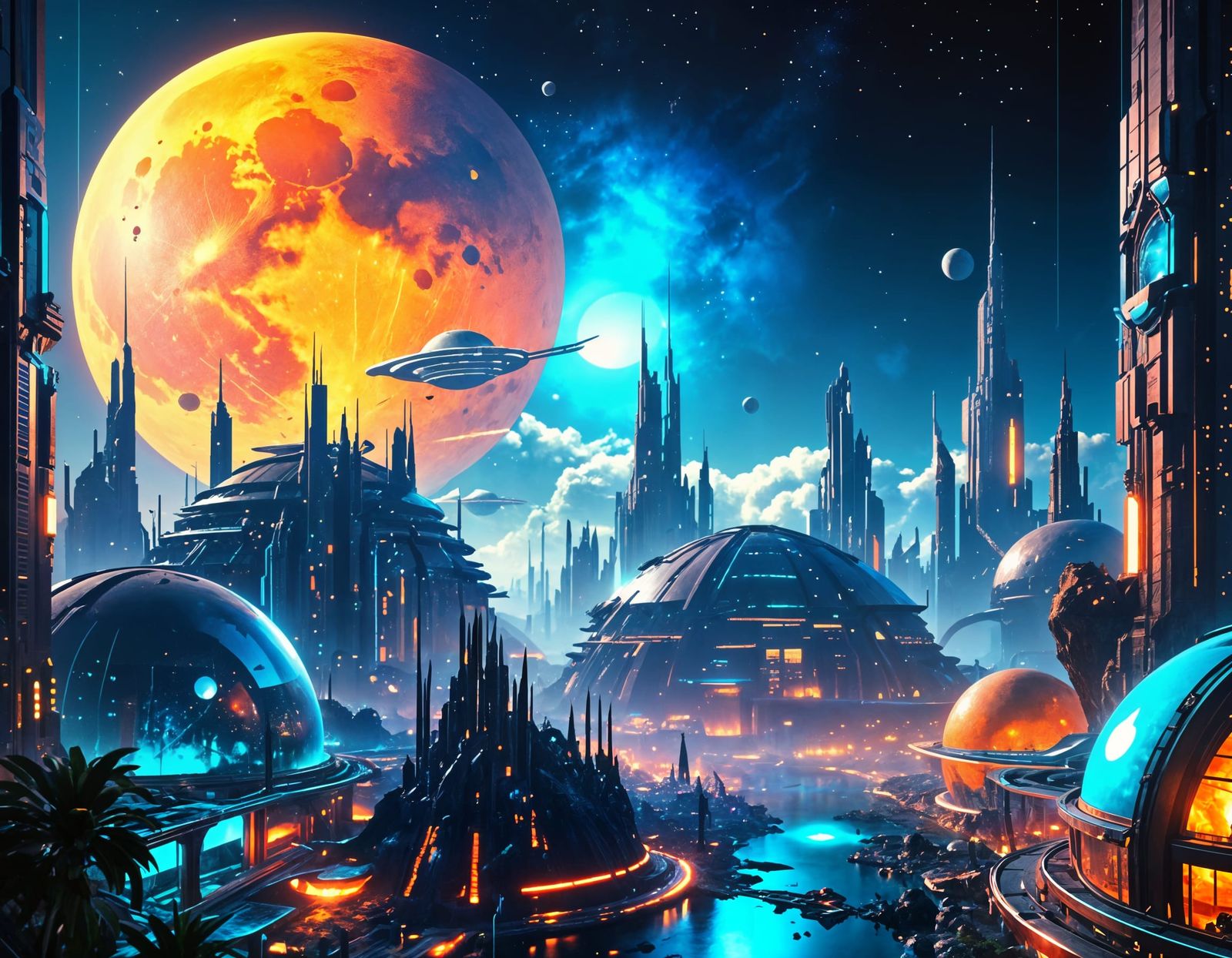 Cyberpunk Metropolis on Titania's Icy Shores