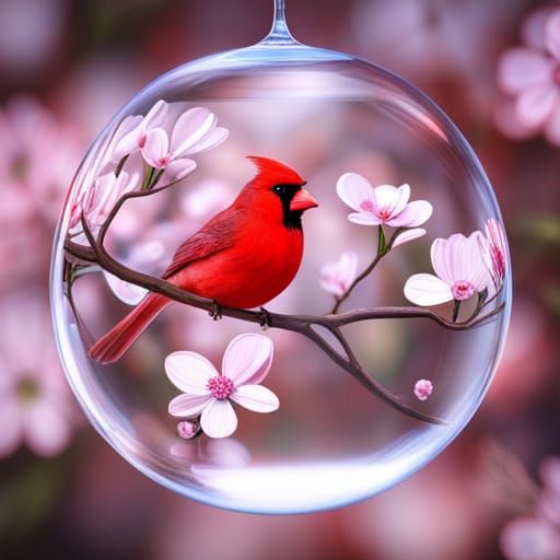 Cardinal in Glass Sphere: 3D Digital Art
