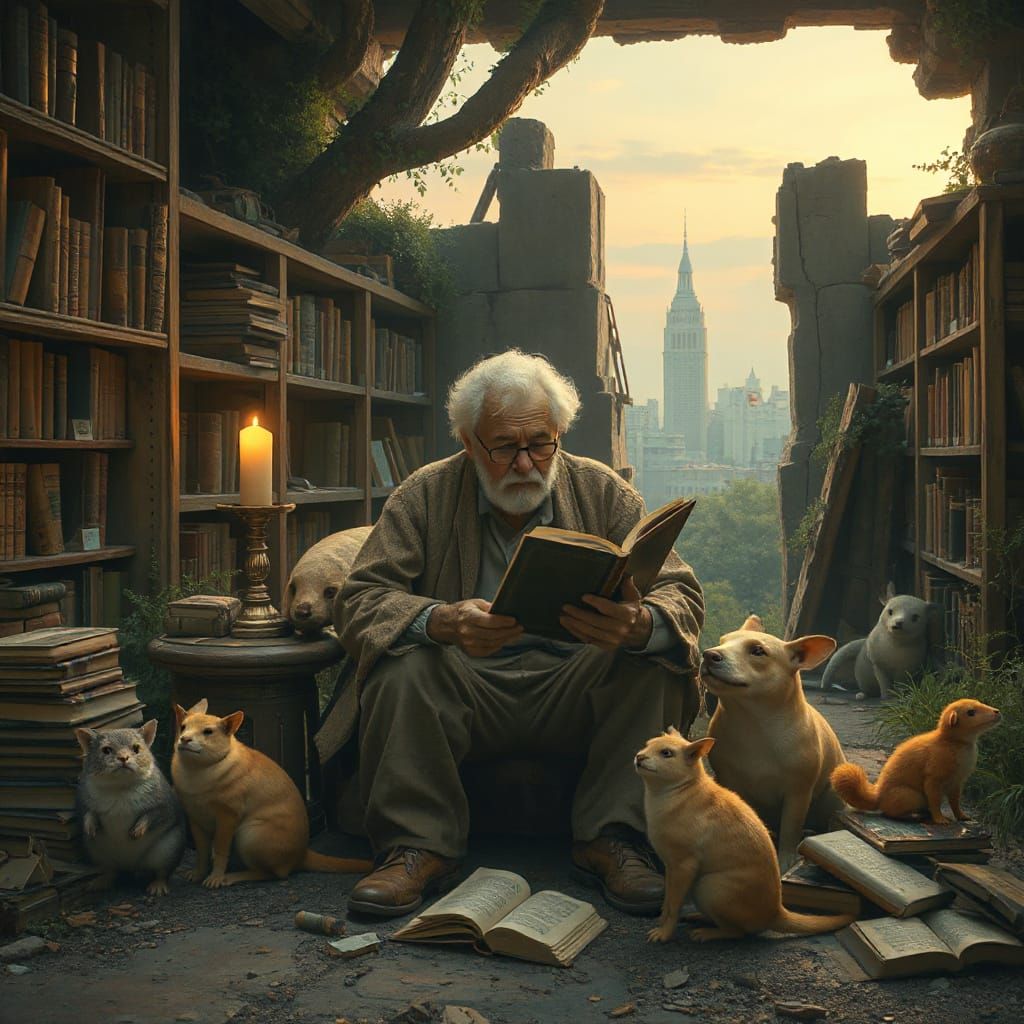 Apocalyptic Librarian Reads in Last Earth Library