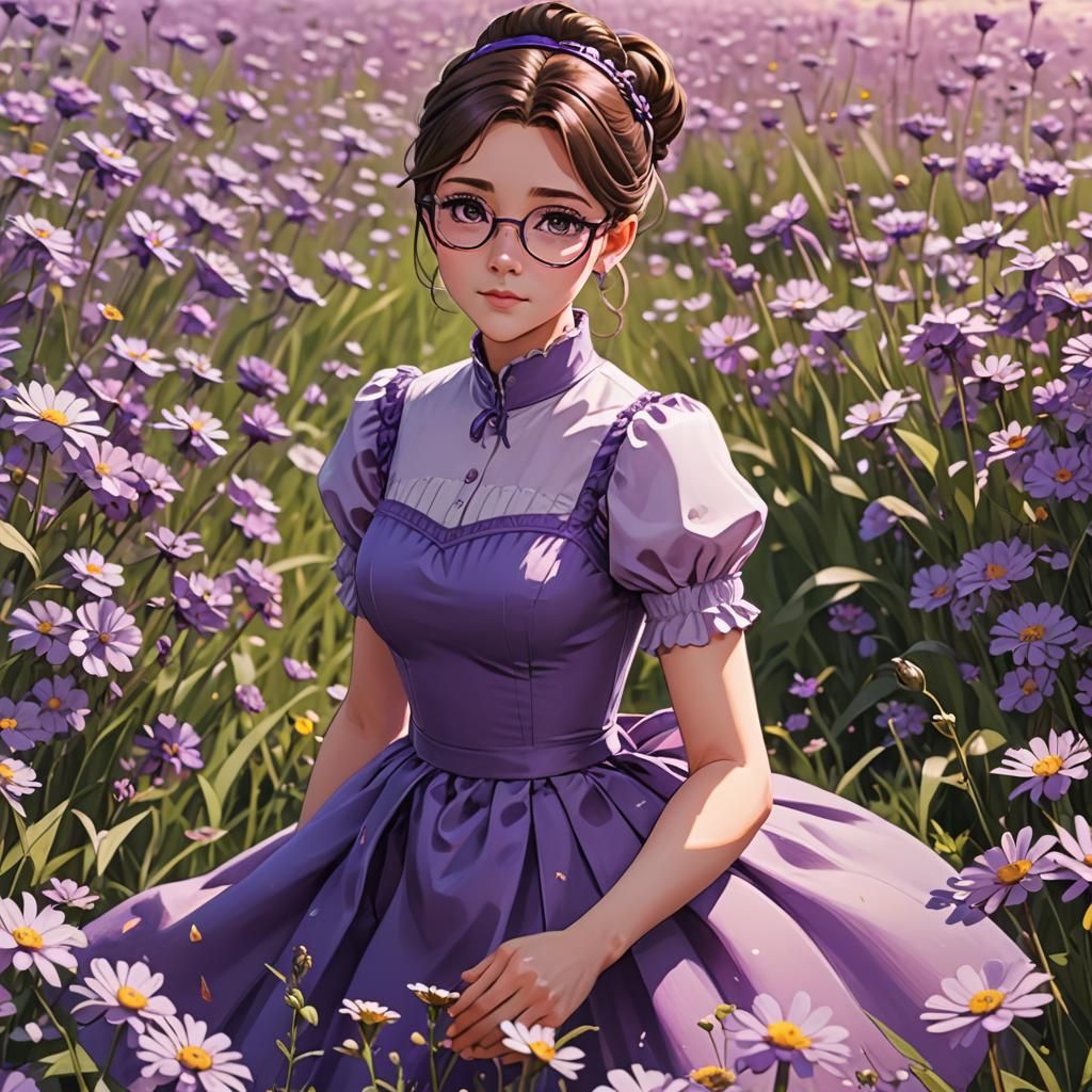 Cute Anime Princess in Purple Dress