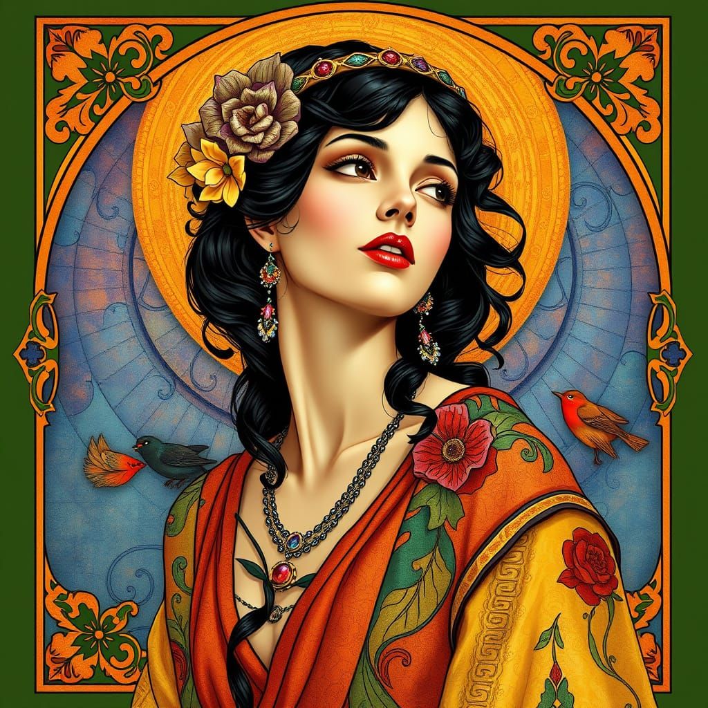 Elegant Woman in Art Nouveau Style