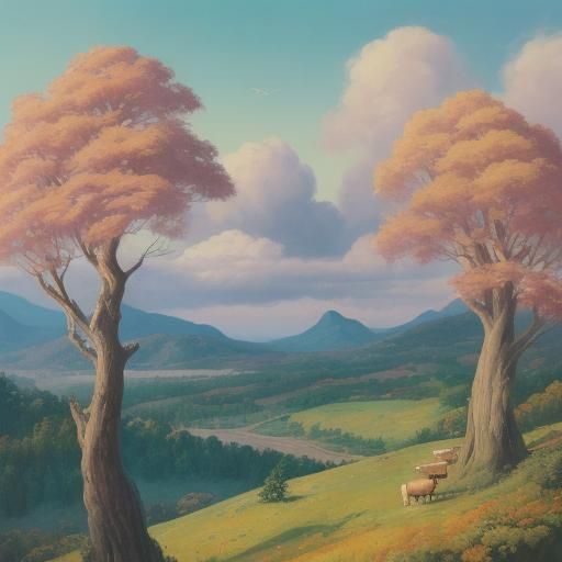 Cats Explore Surreal Landscape in Fauvist Expressionism