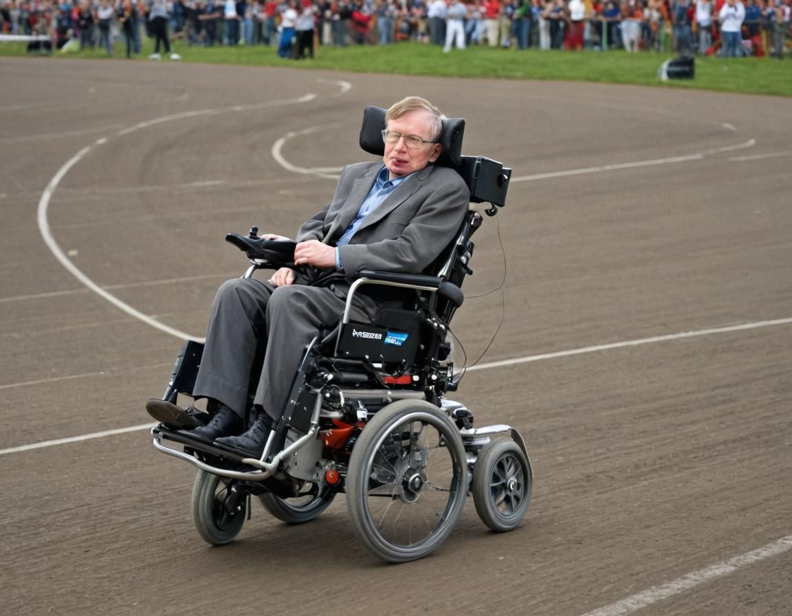 (Stephen Hawking in a rocket powered wheelchair in a race:1.5)
