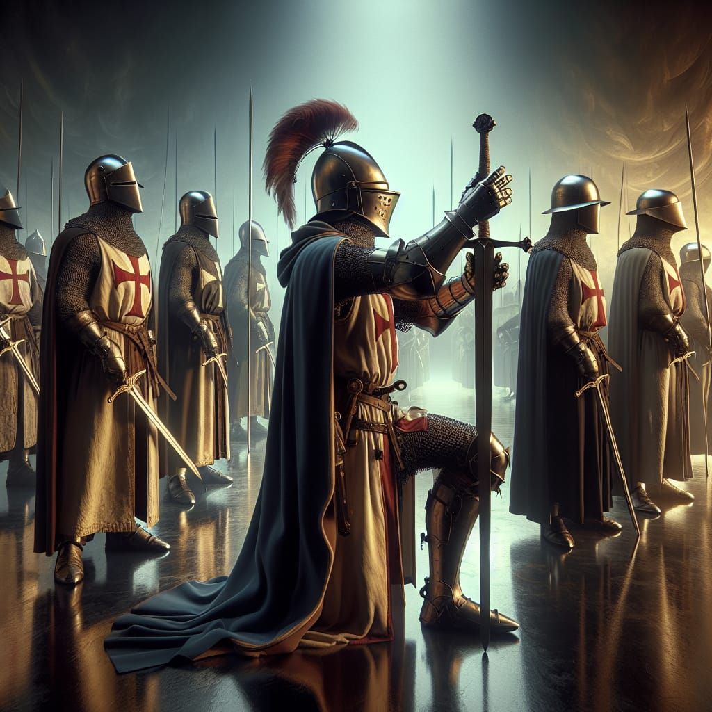Templar Knight kneeling in prayer