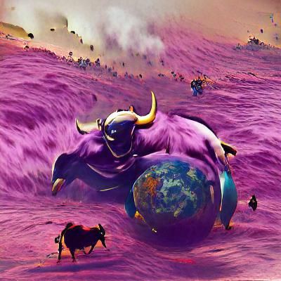 Charging Bull Leaps to Purple Planet