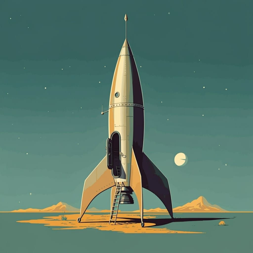 Retro-Futuristic Rocketship in Classic Sci-Fi Style