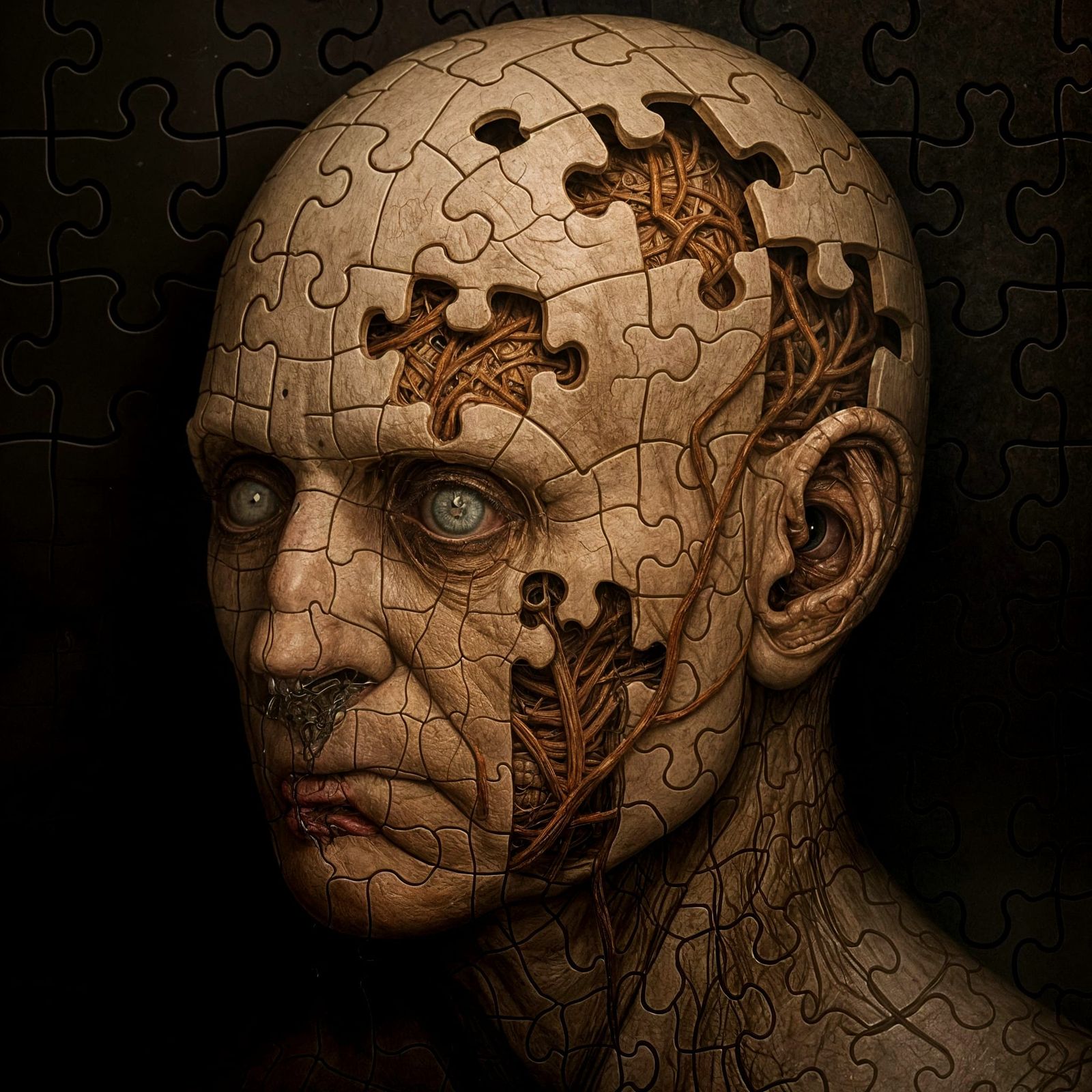 Surreal Anatomical Head Portrait in Oil Paint