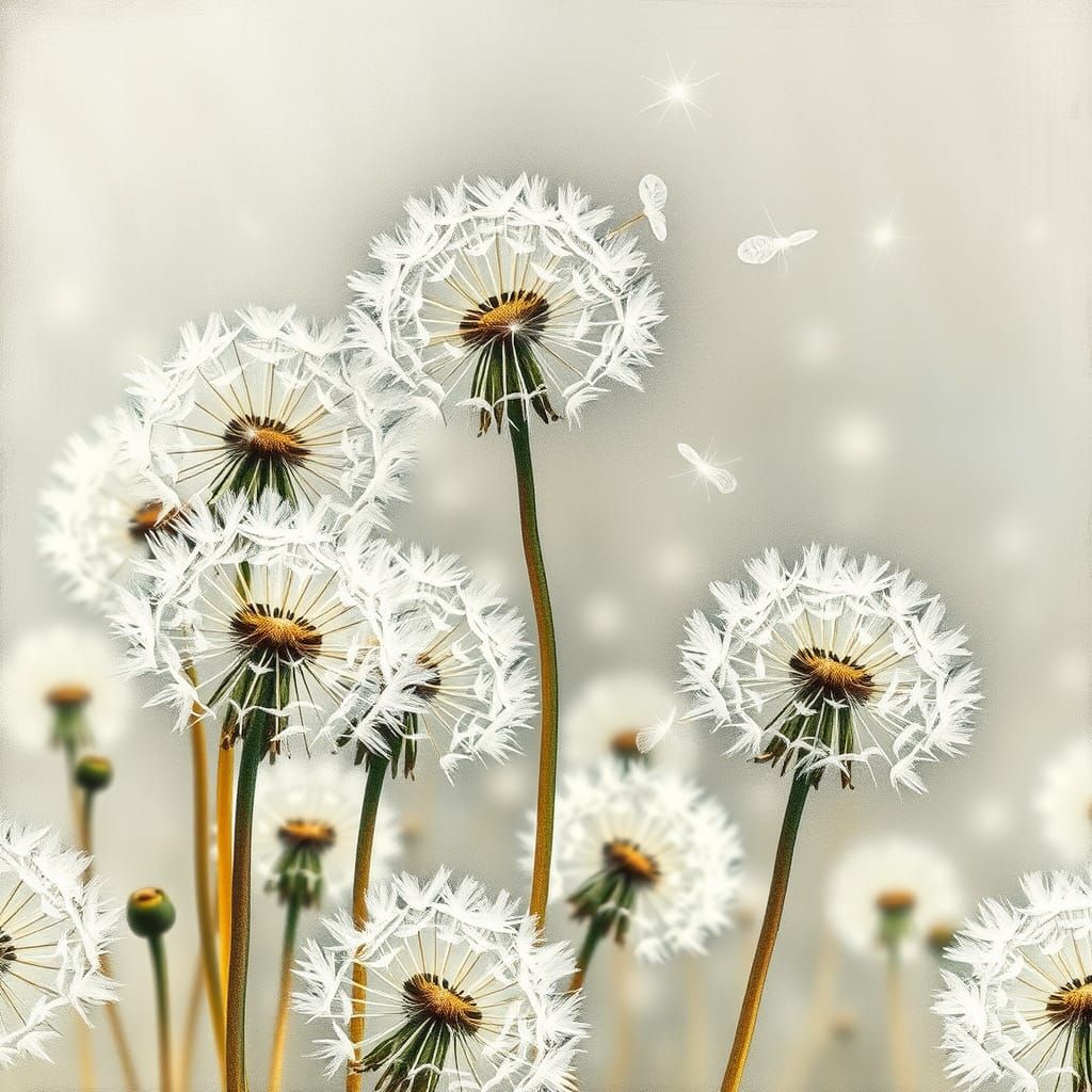 Dandelion Flowers: Seamless Pattern in Surreal Style