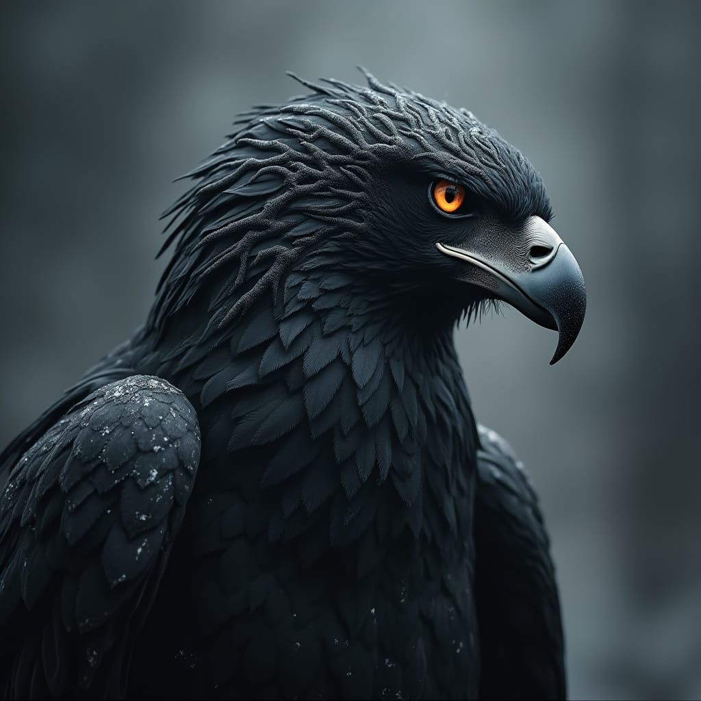 Gothic Eagle in Frosty Winter Landscape