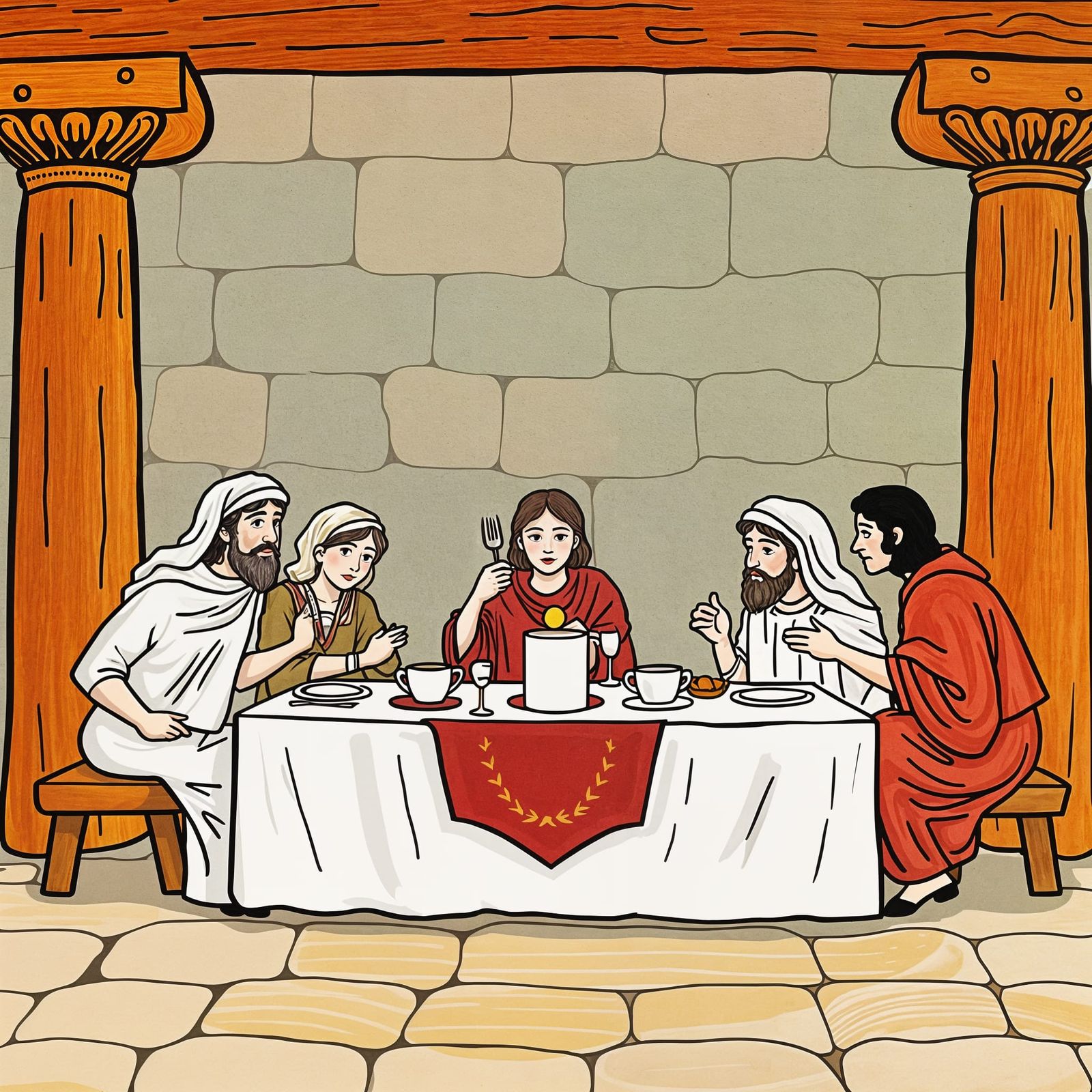 Simplified Greek Supper Scene Illustration