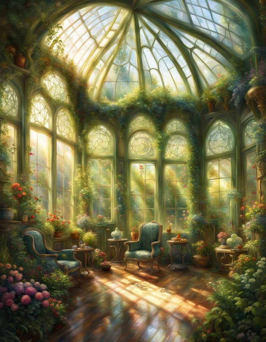 Magical Elvish Greenhouse in a Lush Garden