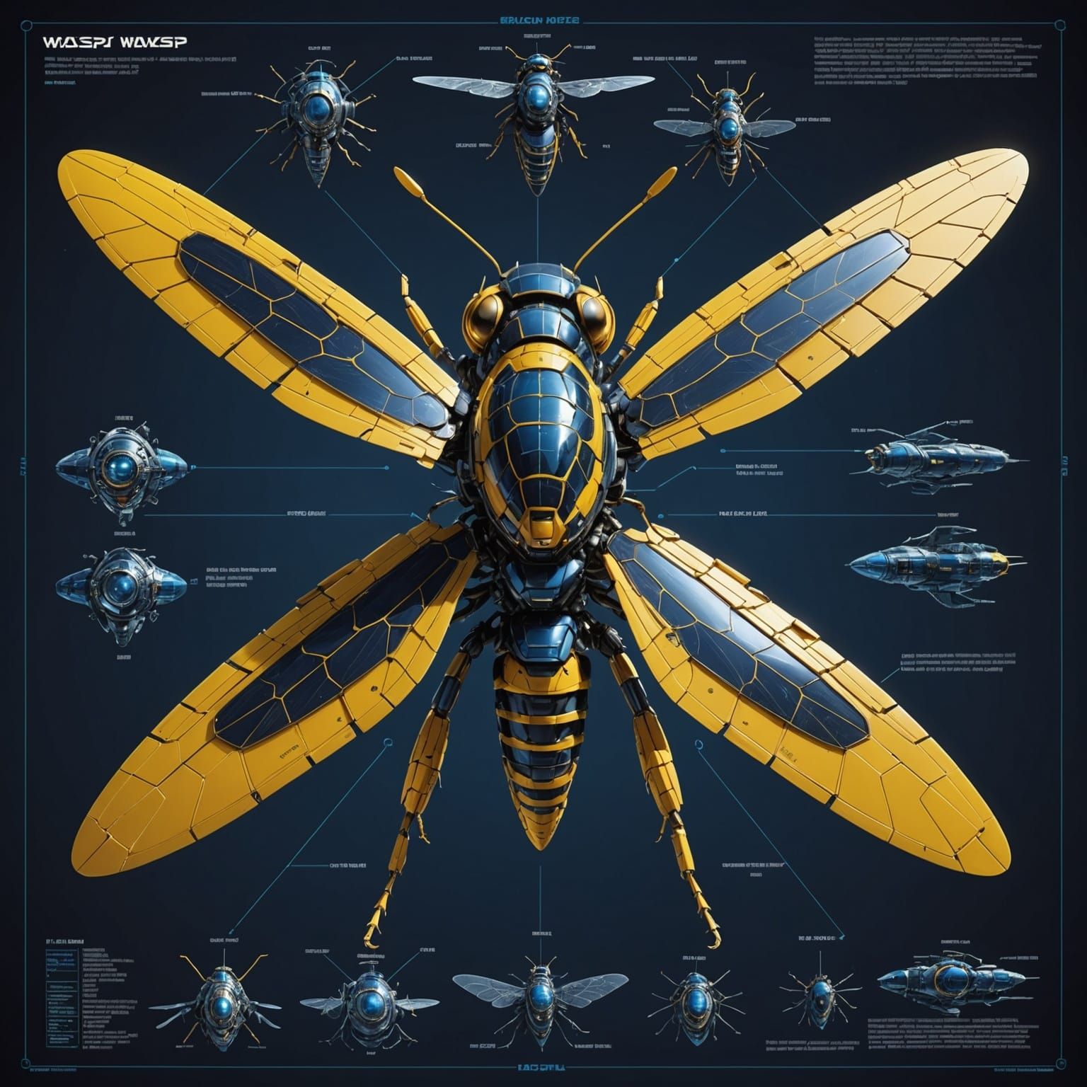Futuristic Wasp-Inspired Spacecraft Design in Intricate Deta...