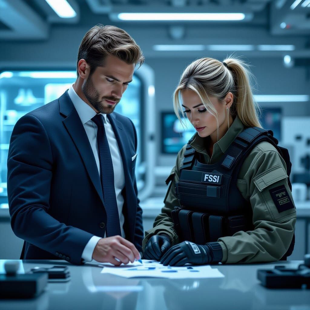 Futuristic CSI Lab with FBI Agent and Combat Medic
