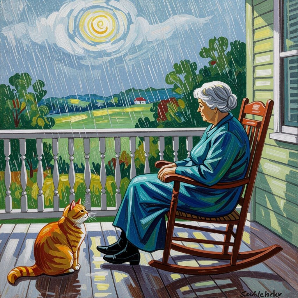 Rainy Day Portrait in Art Nouveau Style