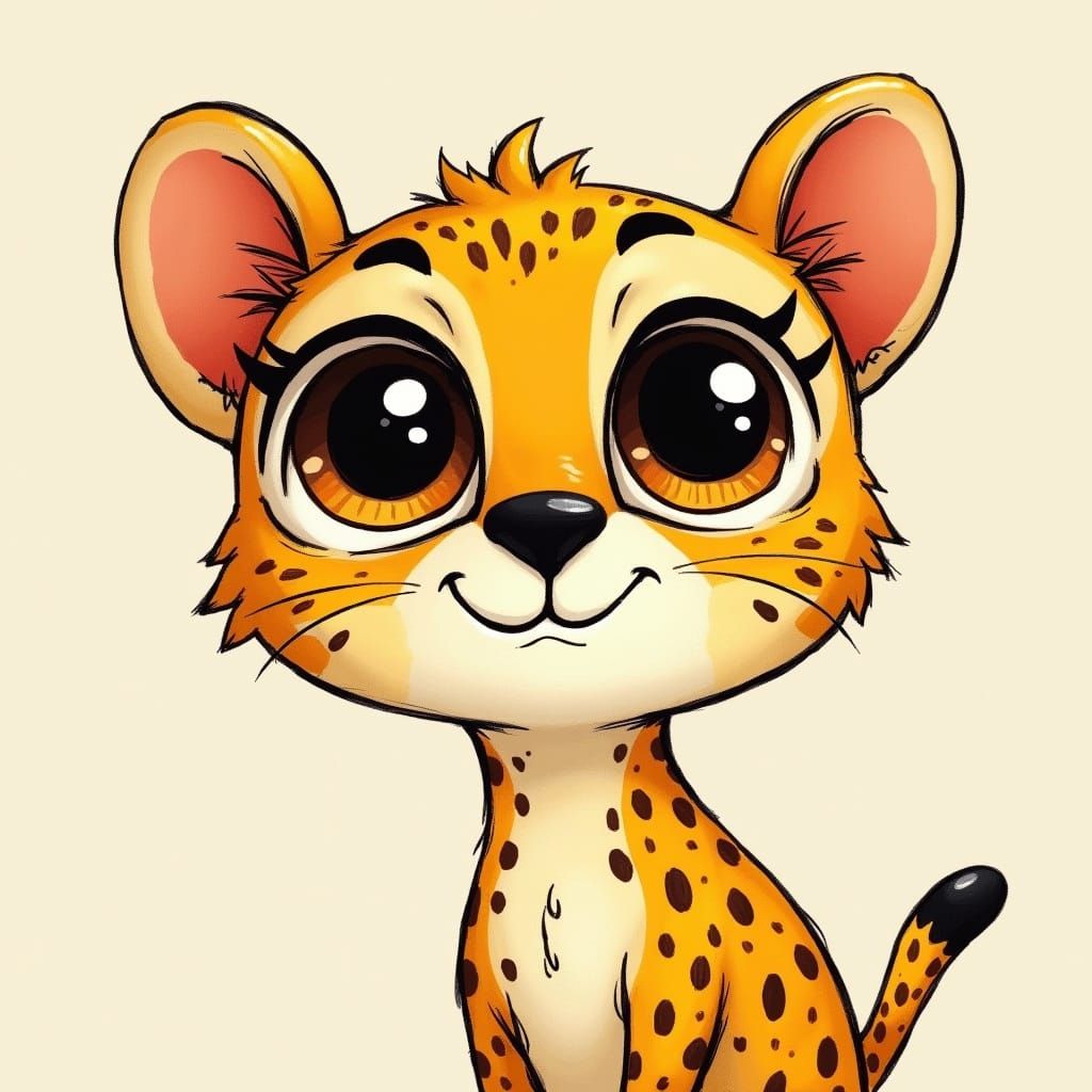 Cartoon Cheetah with Expressive Eyes in Naive Art Style