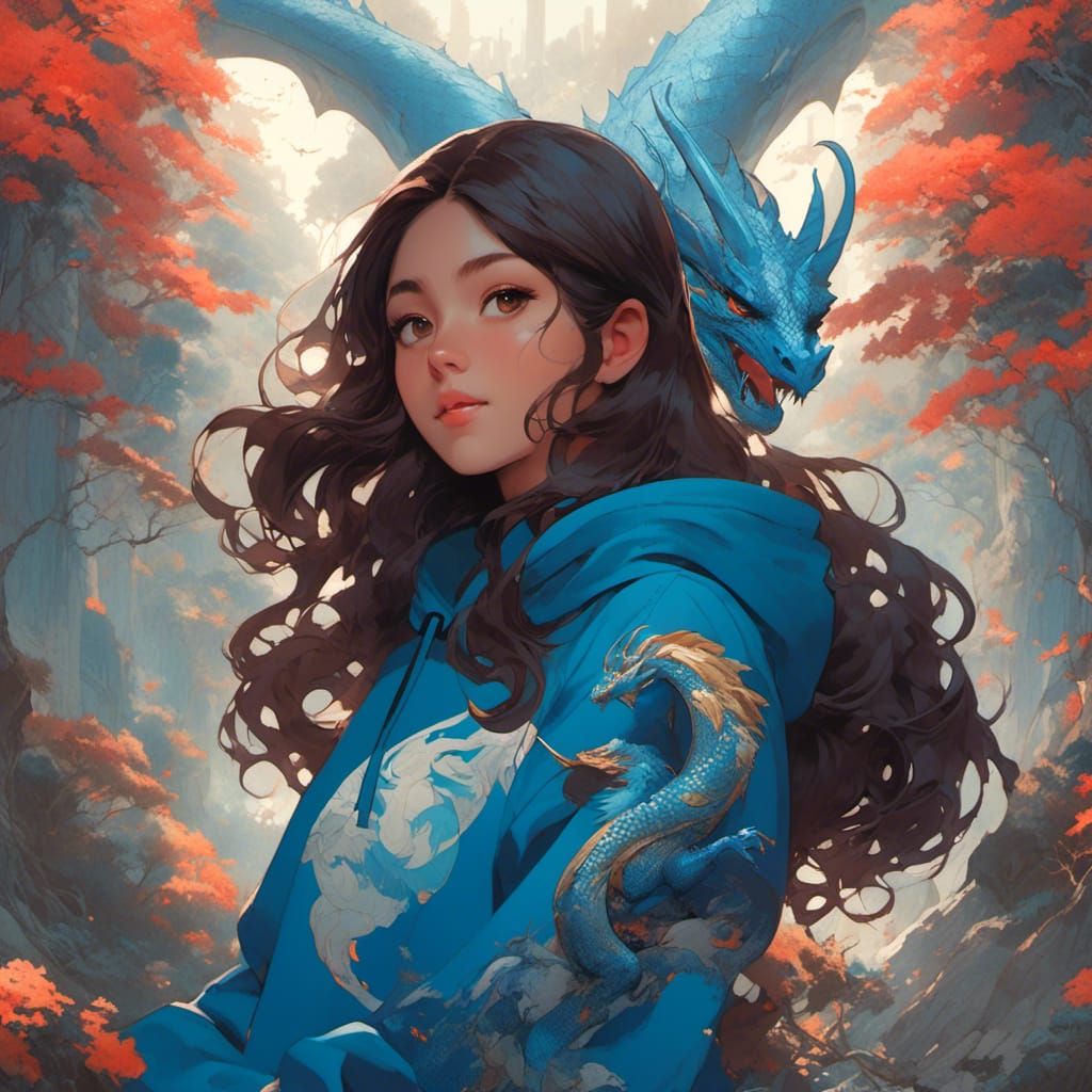 Girl with Dragon in Illustrative Style