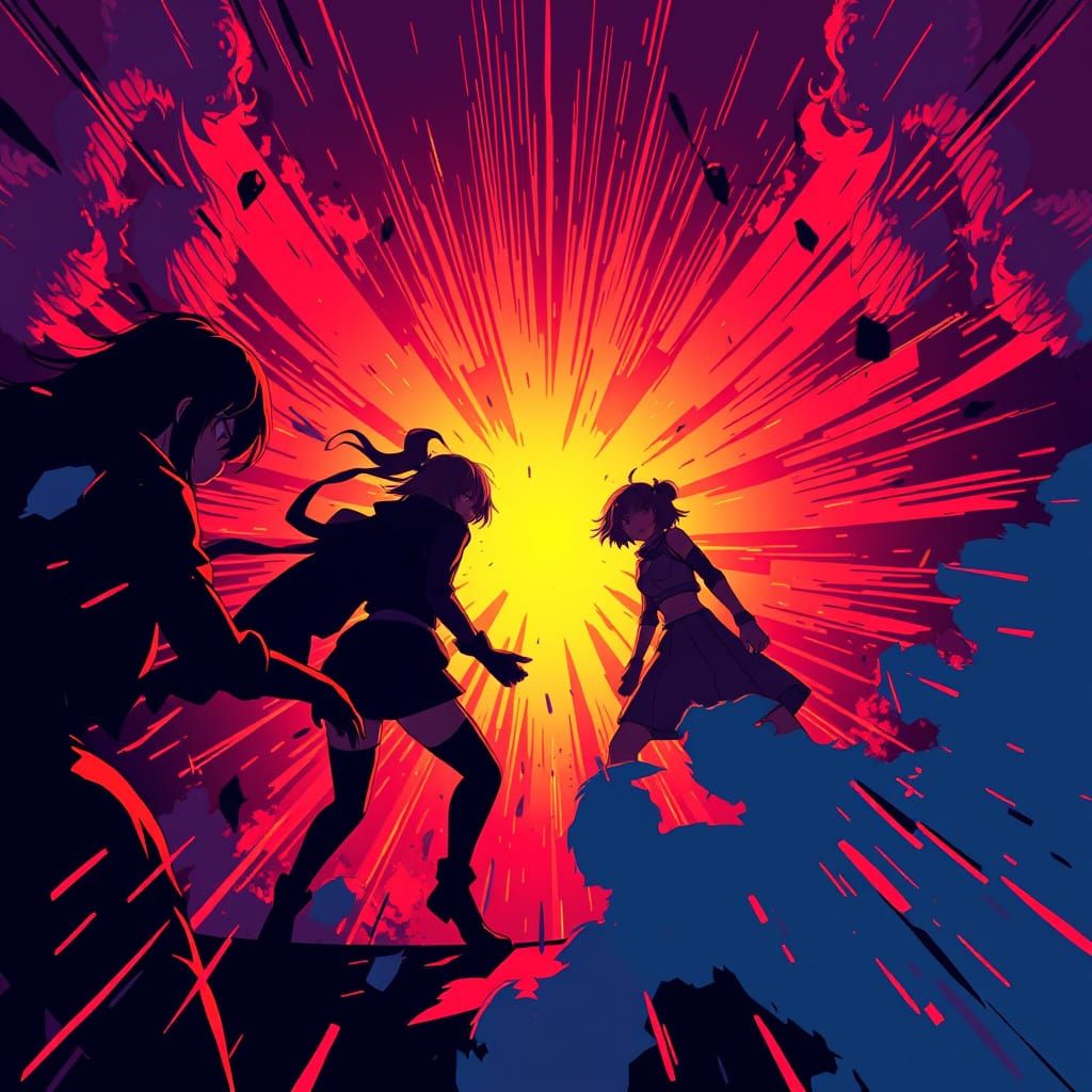 Vibrant Anime-Inspired Scene: High-Contrast Danger Zone